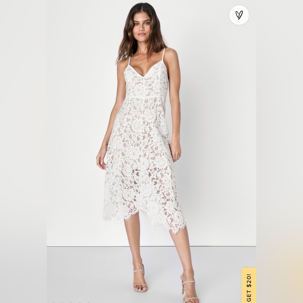 One Wish White Lace Midi Dress